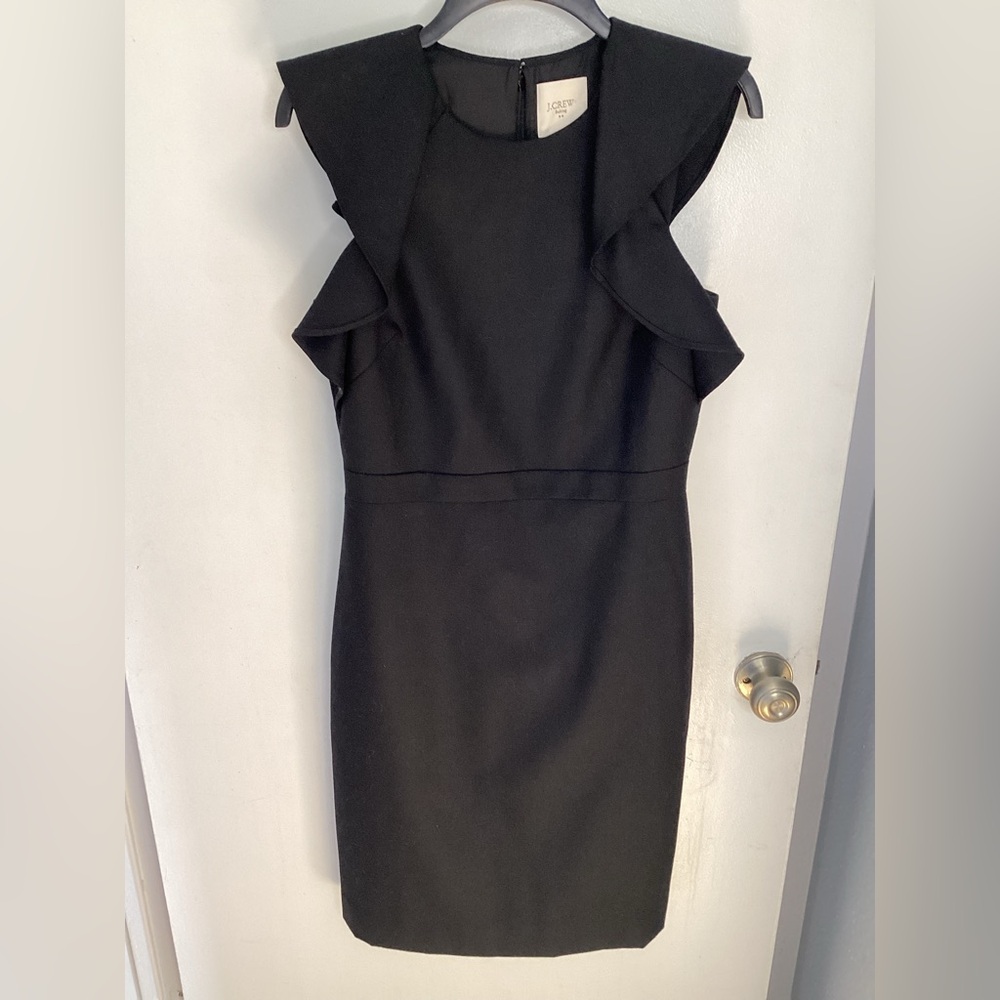 J. Crew Black Ruffle-Sleeve Mini Dress